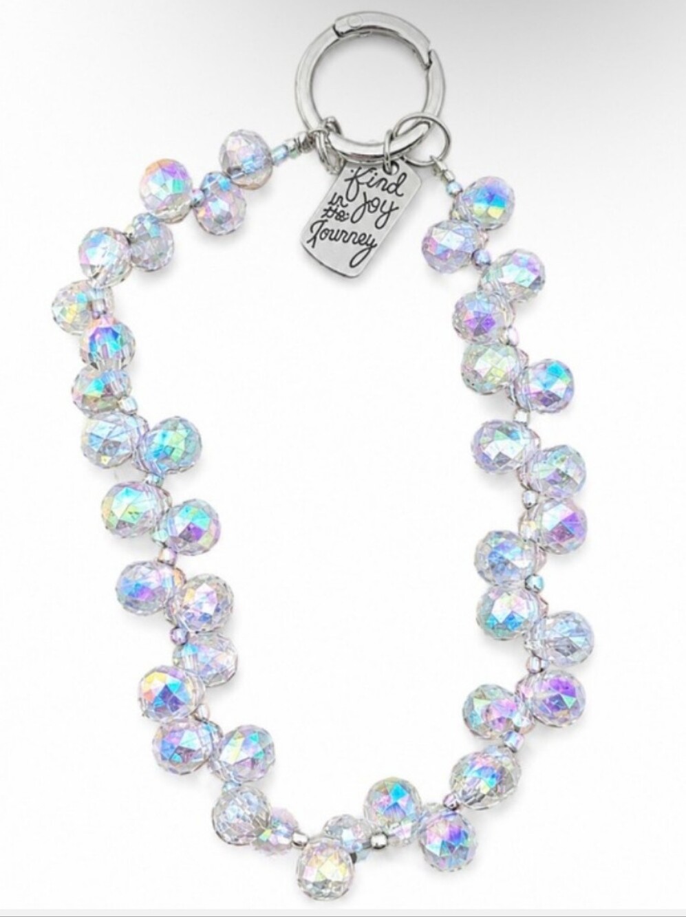 " Find Joy In The Journey" Wristlet - Bag Charm Keychain (Iridescent -Silver🤍)